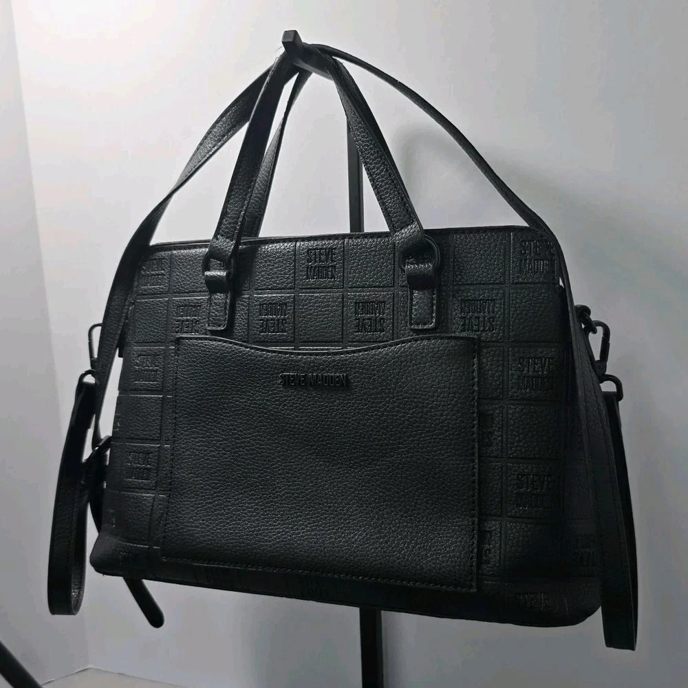 Steve Madden Bsidra Block Logo Satchel Detachable Crossbody Strap Faux Leather